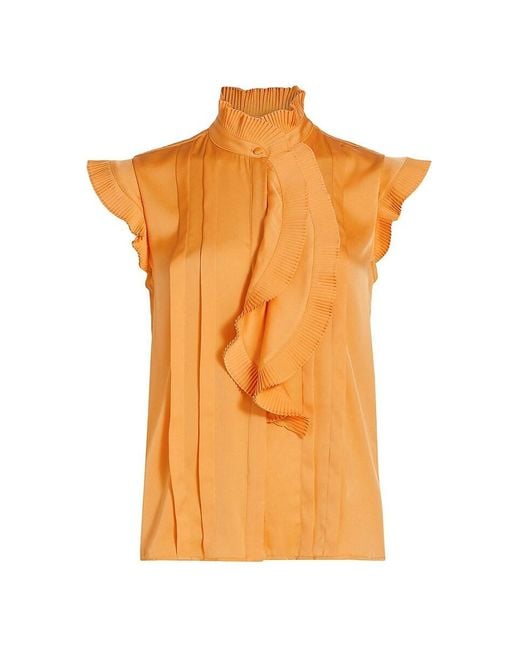 Tahari Black Chloe Silk Pleated Blouse