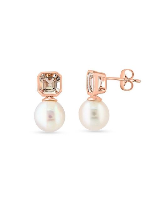 Effy White 14k Rose Gold, 9mm Freshwater Pearl & Morganite Drop Earrings