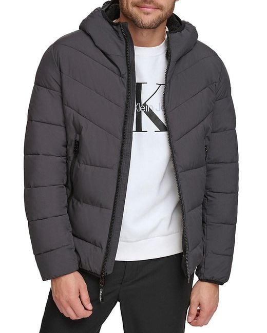 Calvin Klein Gray Faux Fur Hooded Pufferjacket for men