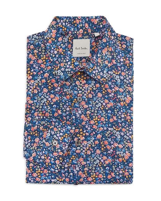 Paul Smith Blue Floral Cotton Super Slim Fit Dress Shirt for men