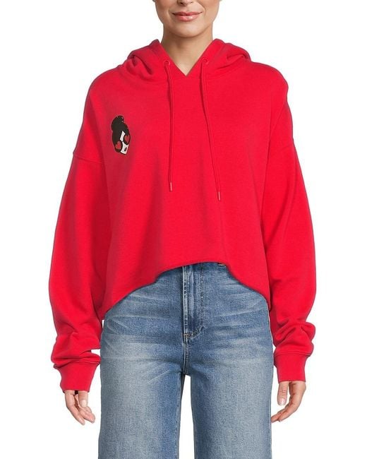 Alice + Olivia Red Sunny Staceface Boxy Fit High Low Hoodie