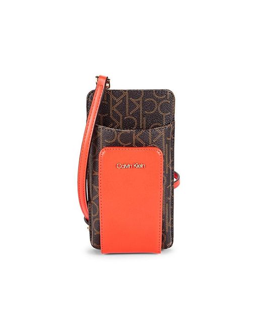 Calvin Klein Logo Faux Leather Phone Crossbody Bag in Orange Lyst Canada