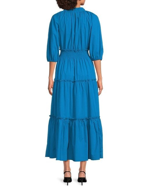Rails Blue Caterine Solid Cotton-Blend Poplin Tiered Maxi Dress