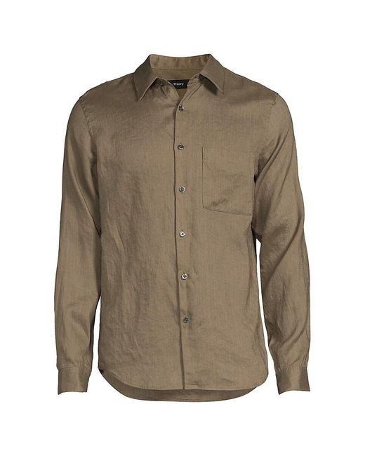 Theory Blue Irving Solid Linen Shirt for men