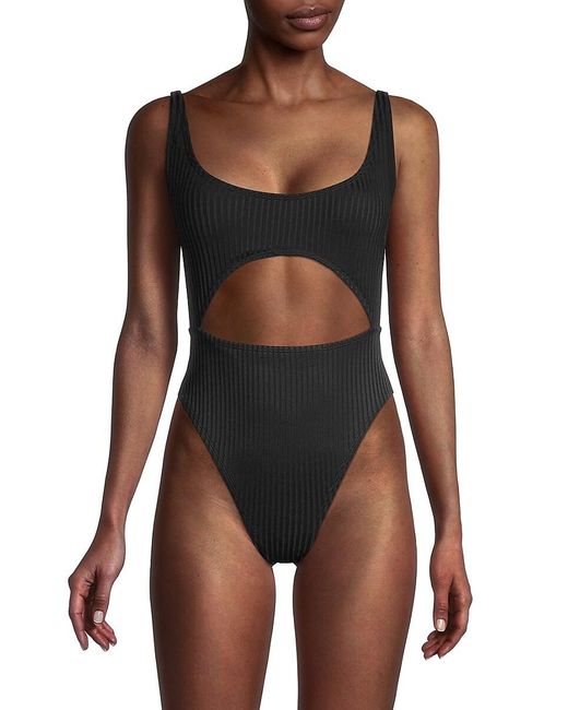 BCBGeneration Black Ribbed Cutout One-piece Swimsuit