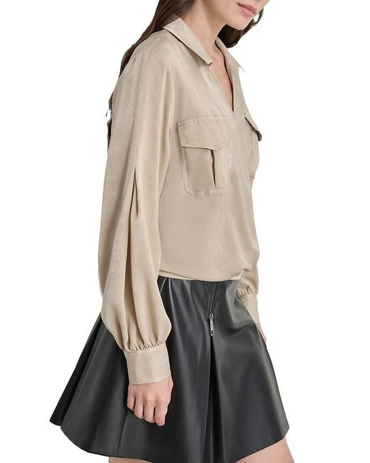 DKNY Black Long-Sleeve Wrap Shirt With Cargo Pockets