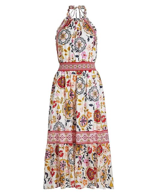 Ramy Brook White Delia Floral Cotton-Blend Halterneck Midi-Dress