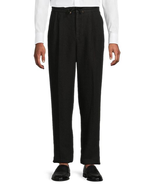 Brunello Cucinelli Black Linen Drawstring Trousers for men