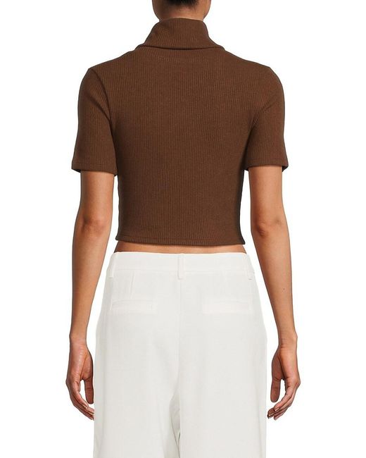 AREA STARS Brown Anne Ribbed Turtleneck Crop Top