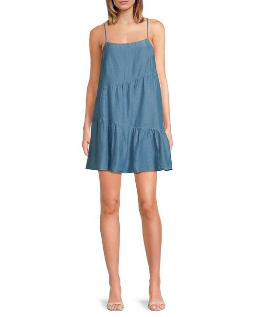 Velvet By Graham & Spencer Blue Suzie Tiered Cotton & Silk A-Line Minidress
