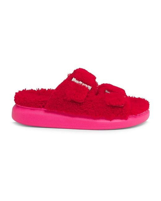 Alexander McQueen Red Shearling Platform Sandals