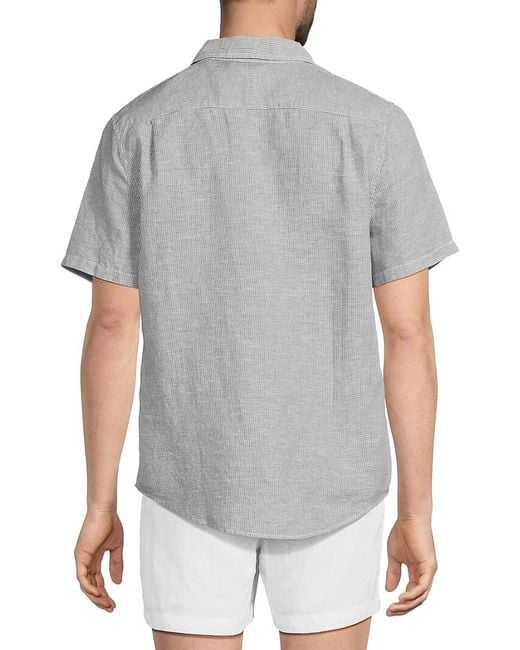 Onia Gray Linen-Blend Button-Front Shirt for men