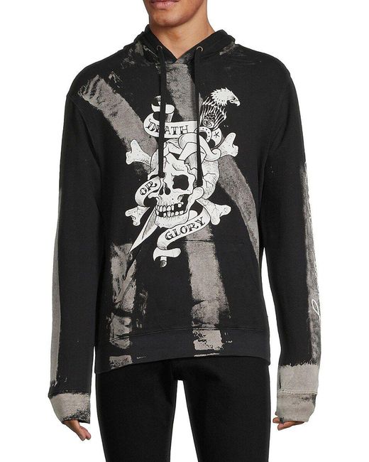 Ed Hardy Black Death Or Glory Skull Graphic Hoodie for men
