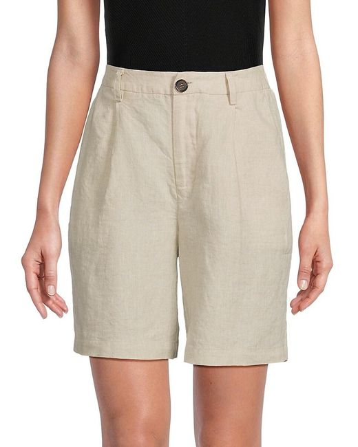 Saks Fifth Avenue Green High Rise 100% Linen Shorts
