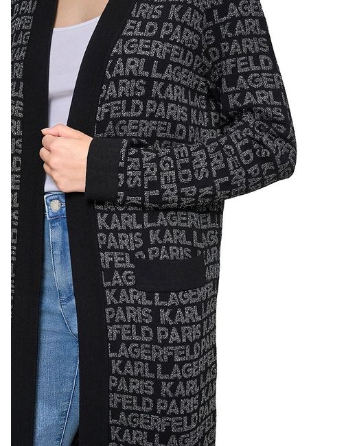 Karl Lagerfeld Black Duster Logo Open Front Cardigan