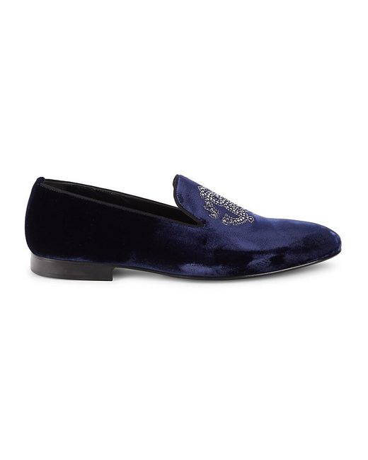 Roberto Cavalli Logo Velvet Smoking Loafers in Blue for Men | Lyst