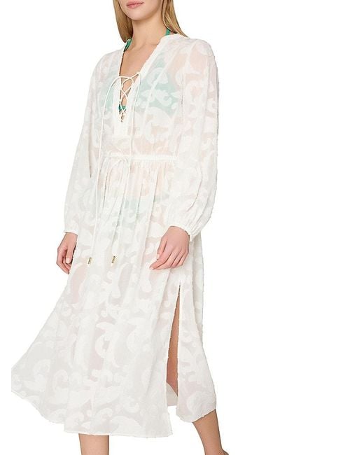 MILLY Black Scroll Burnout Tie-Waist Maxi-Dress