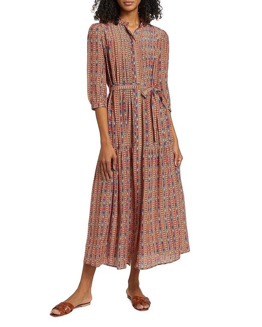 Saloni Brown Remi-C Print Silk Crepe De Chine Midi Shirtdress