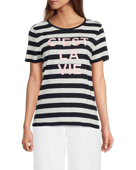 Karl Lagerfeld Black Striped C'Est La Vie Graphic T-Shirt