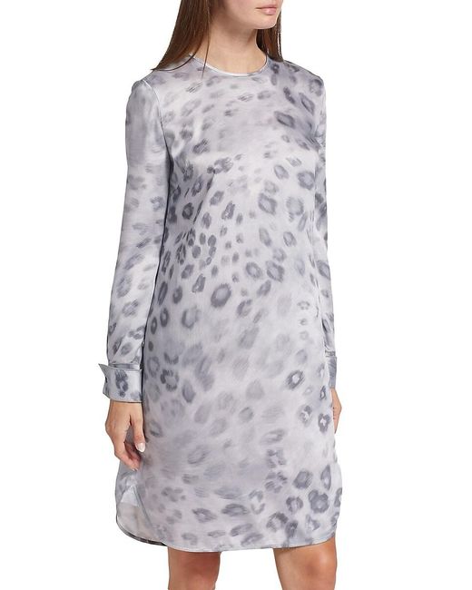 St. John Gray Collection Line Leopard-Print Satin Dress