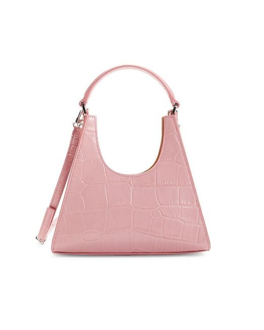 Staud Pink Mini Croc Embossed Leather Hobo Bag