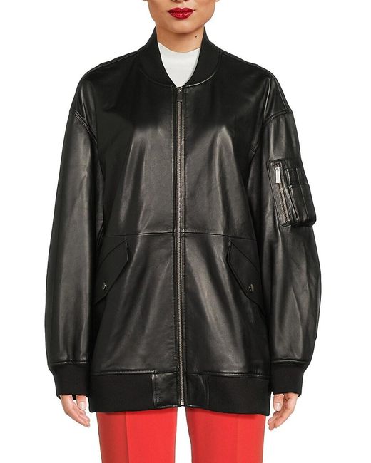 Theory Black Leather Bomber Jacket