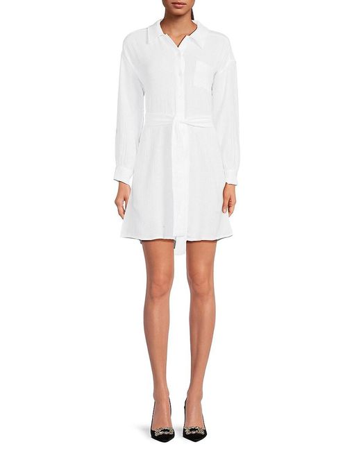 Saks Fifth Avenue White Gauze Belted Mini Shirtdress