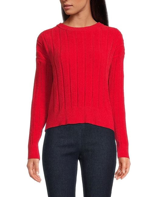 DKNY Red Ribbed Drop Shoulder Sweater
