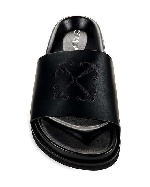 Off-White c/o Virgil Abloh Black Pool Time Logo Leather Slides for men