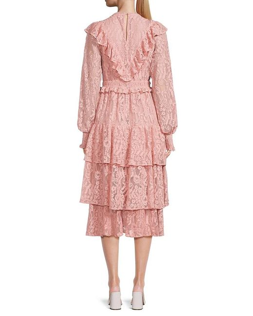 Rachel Parcell Pink Ruffle Tiered Lace Midi Dress