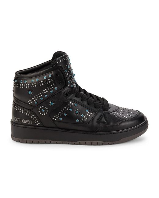 Roberto Cavalli Black Studded Leather Sneakers for men