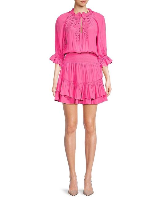 Ramy Brook Pink Noah Floral Appliqué Blouson Minidress