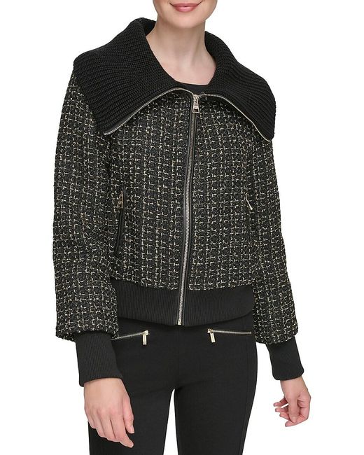 Karl Lagerfeld Black Metallic Tweed Bomber Jacket