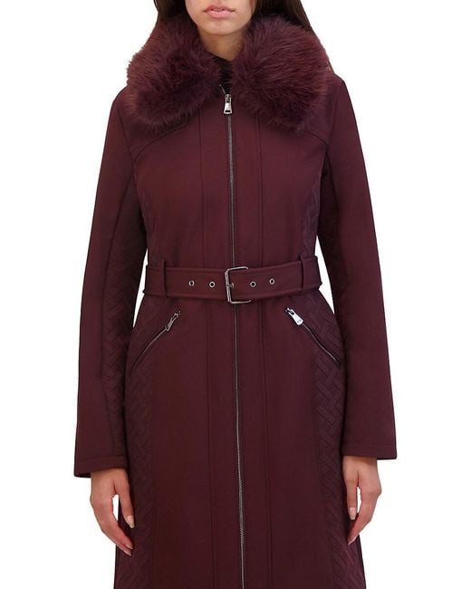 Kenneth Cole Purple Belted Faux Fur Coat