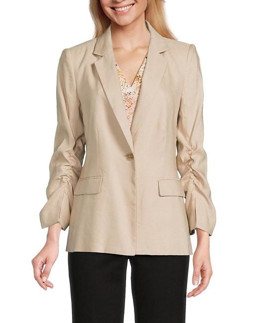 Calvin Klein Natural Ruched Sleeve Linen Blend Blazer