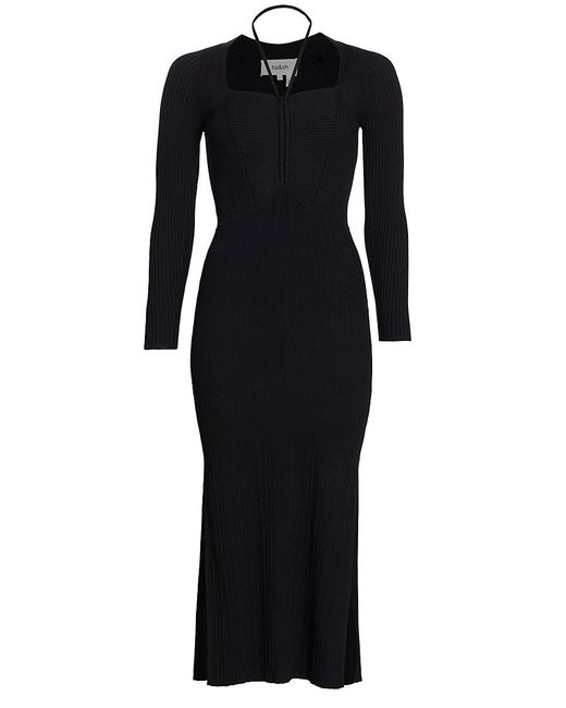 Ba&sh Black Edora Ribbed Side Slit Midi Dress