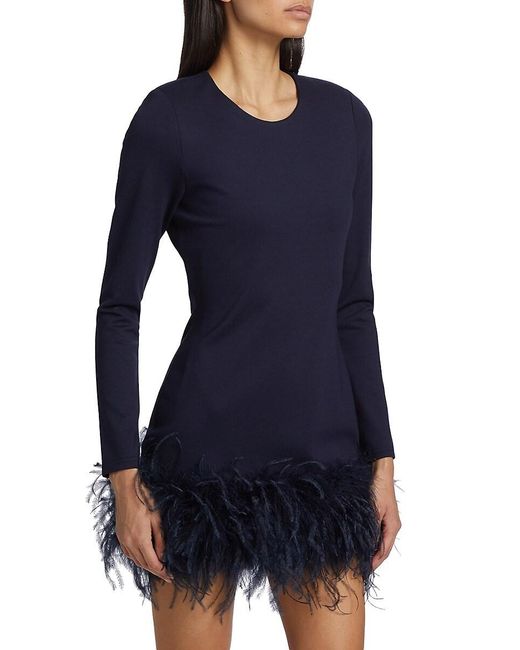 Lamarque Blue Bahira Feather-Trimmed Minidress