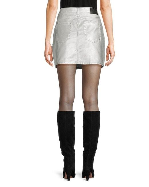 DKNY Metallic Denim Zip-Front Cotton Miniskirt