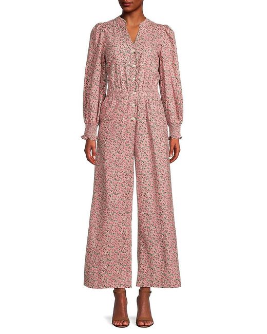 FRNCH Cotton Jane Floral Puff Sleeve Jumpsuit in Rose Tan (Pink) | Lyst UK