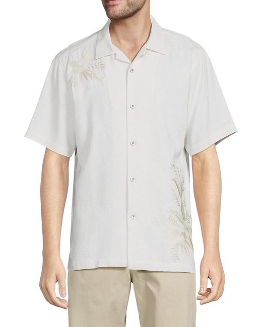 Tommy Bahama White El Dorado Floral Embroidered Silk Camp Shirt for men