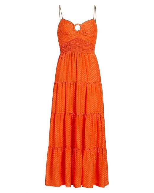 Alice + Olivia Orange Clea O-Ring Tiered Midi Dress