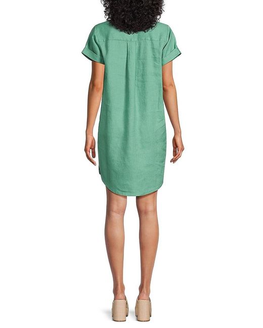 Saks Fifth Avenue Green 100% Linen Mini Polo Dress