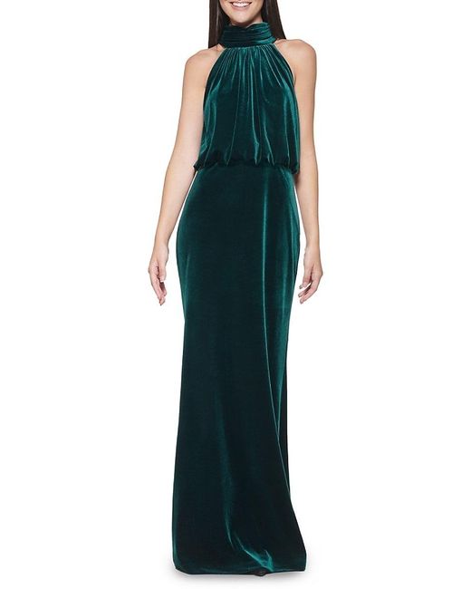 Eliza J Green Mock Turtleneck Velvet Blouson Gown