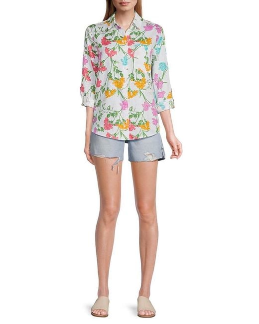 Saks Fifth Avenue White 100% Linen Relaxed-Fit Shirt