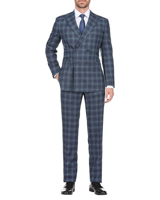 English Laundry Double Breasted Plaid Wool Blend Suit in Blue for Men ...