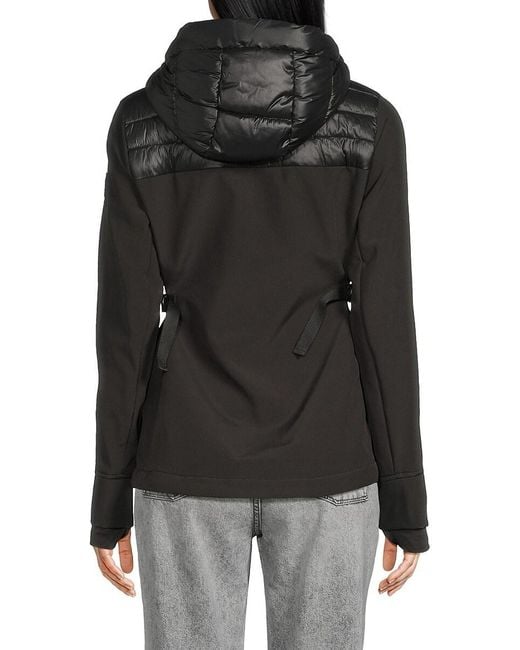 DKNY Black Mixed Media Hooded Puffer Jacket