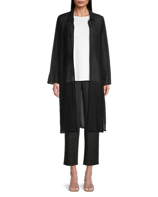 Eileen Fisher Black Classic Collar Silk Open-Front Jacket