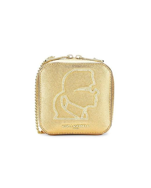 Karl Lagerfeld Natural Mini Ikons Metallic Leather Crossbody Bag
