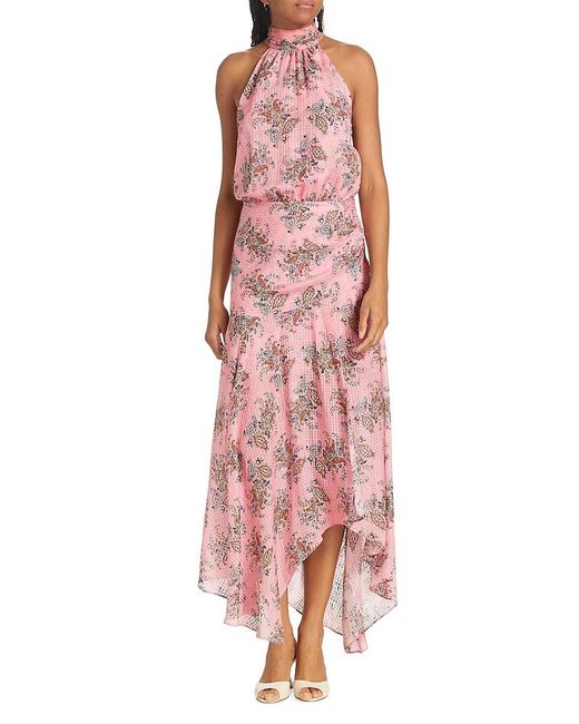 Veronica Beard Pink Leia Silk Halter Maxi Dress