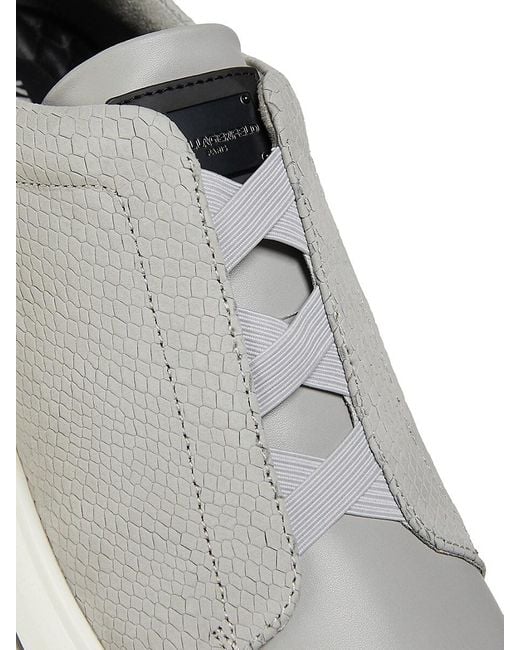 Karl Lagerfeld White Textured Low-Top Leather Sneakers for men